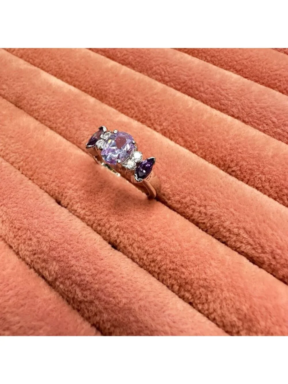 Silver-Tone Ring With Round & Marquise Cut Purple CZ Stones Size 7.5 - Picture 3 of 11